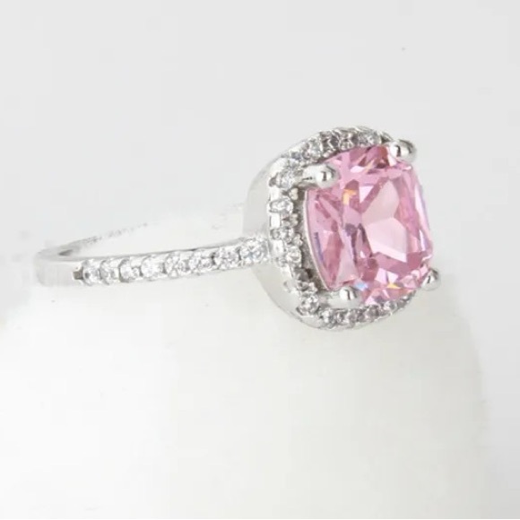 Size 7 Sterling Silver Ring with Synthetic Diamonds and Beautiful Pink Sapphire - Picture 3 of 4